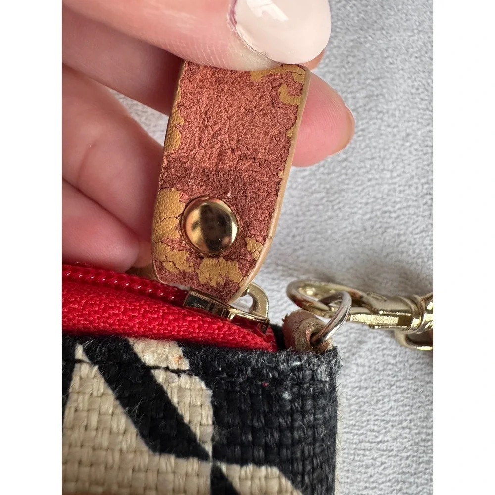 Spartina 449 Daufuskie Island Linen Leather Wristlet Wallet Black White Red boho